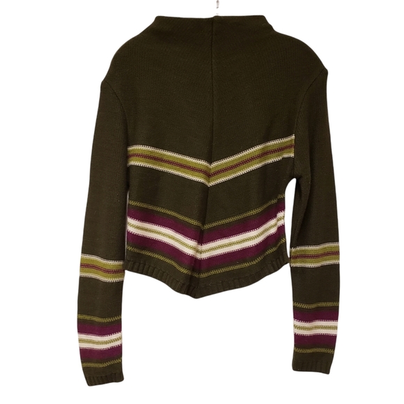 Jamie Scott Womens L Wool Blend Geometric Striped Sweater Pullover Green - Picture 3 of 5